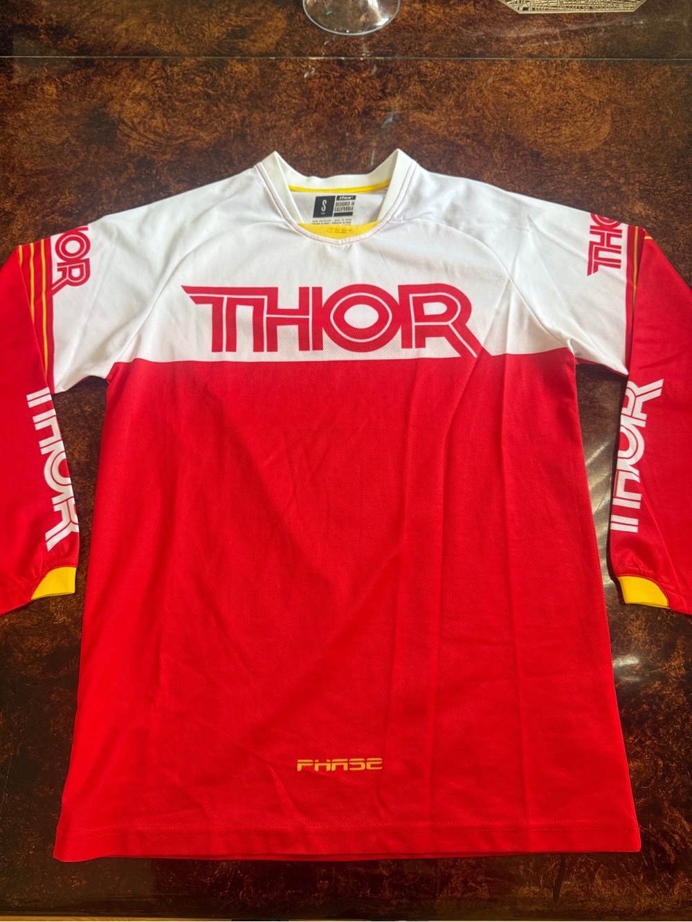 Thor Red White Motocross Jersey with Yellow Accents